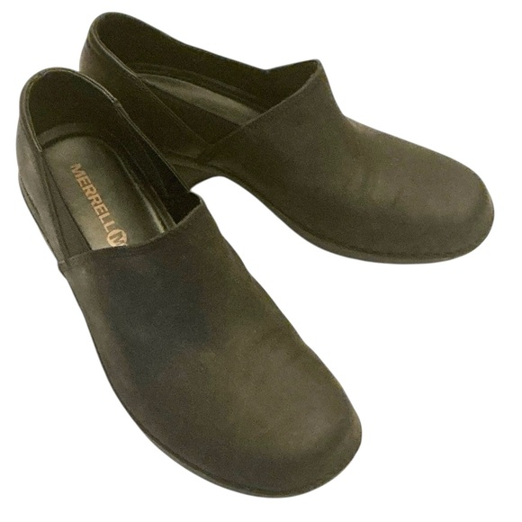 Merrell Emma Black Nubuck Leather Slip-on Clog Shoe Closed Back Size-9.5 - Picture 2 of 13